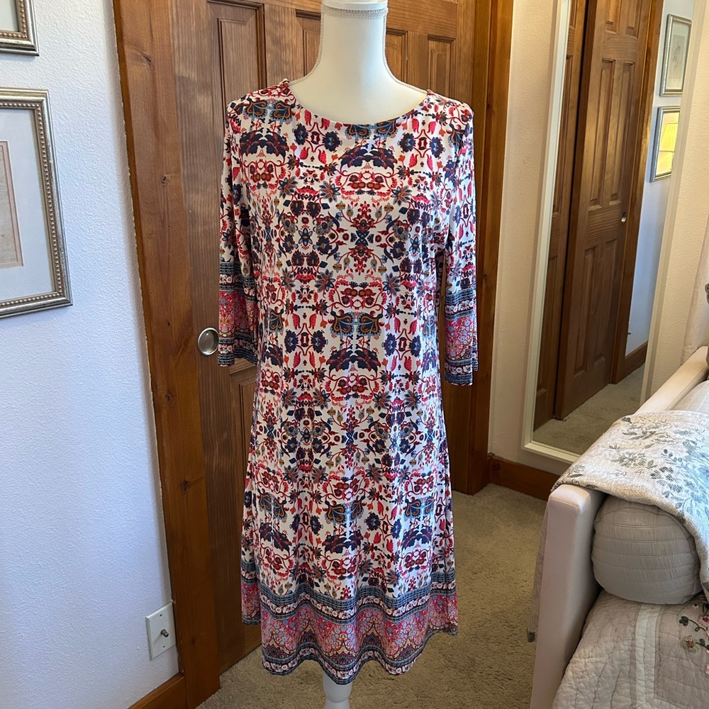 Gilli Pink and Blue Patterned 3/4 Sleeve Dress